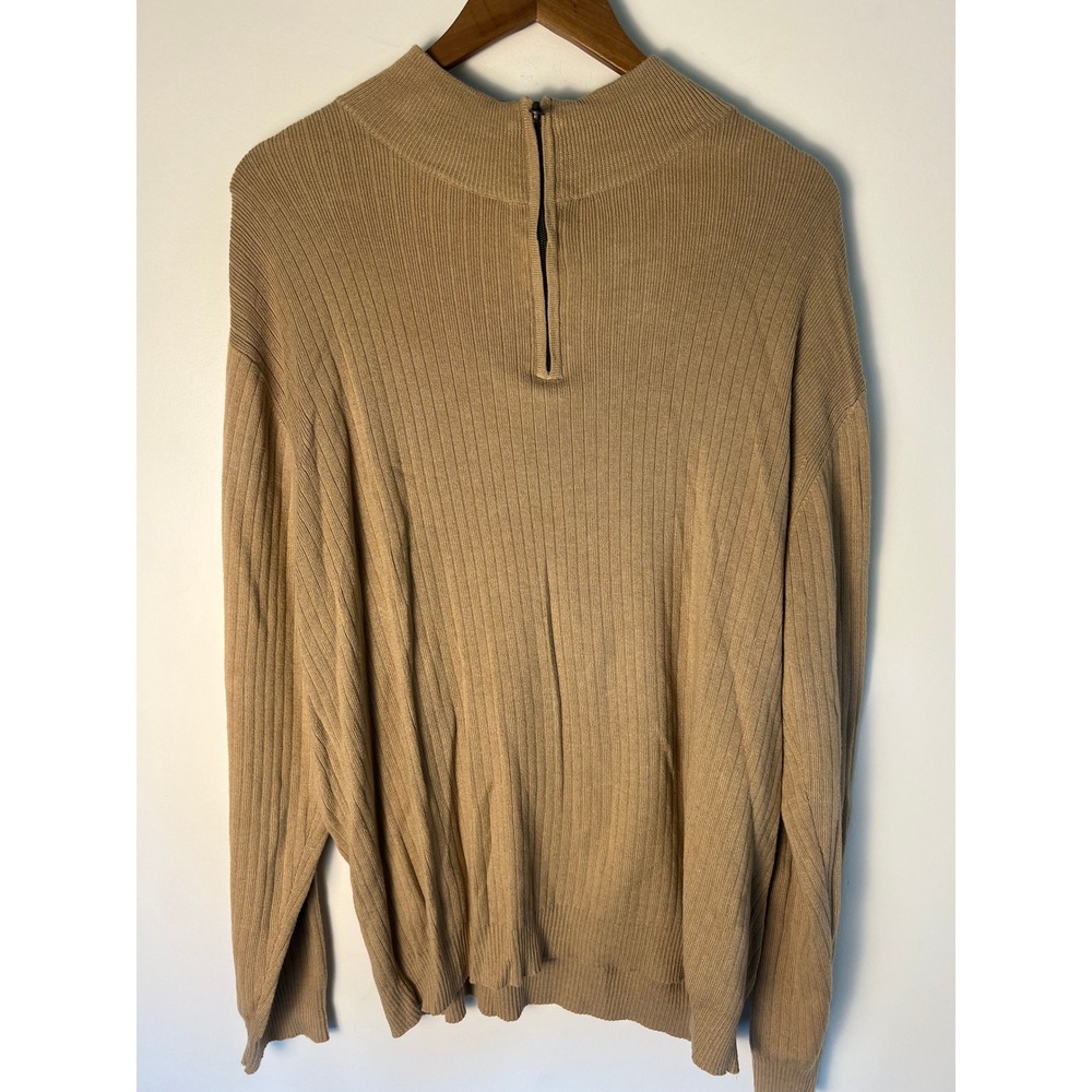 Cortina Quarter Zip Sweater Men L Tan Ribbed Knit Preppy Collegiate Academia 90s